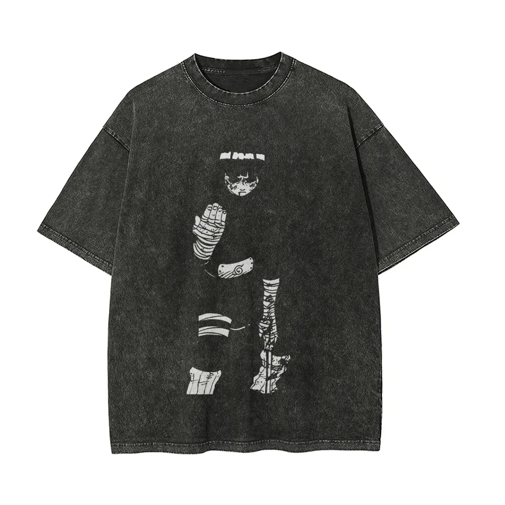 Acid Wash Vintage Graphic T Shirt - Naruto Rock Lee T Shirt Eight