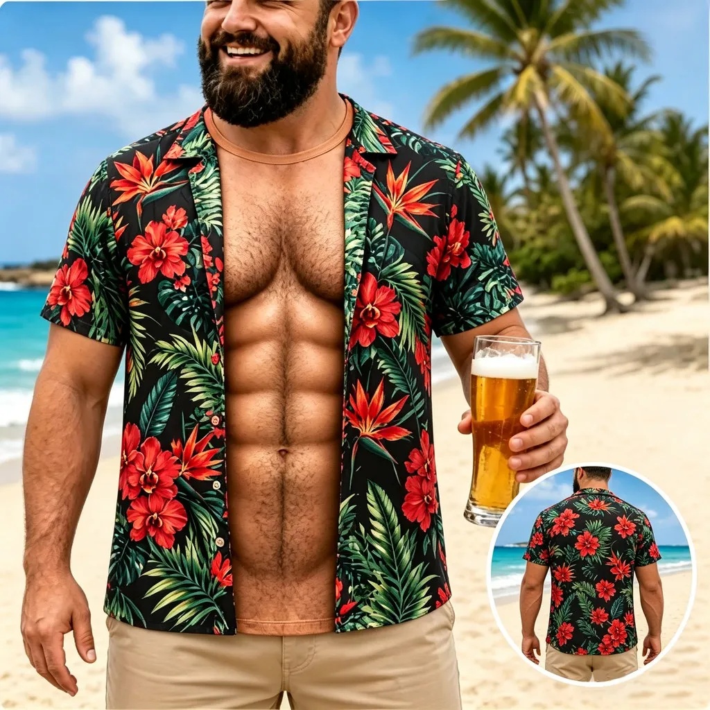 Vintage Hawaiian Floral Shirt - New Men's Hawaiian Shirt Short Sleeve