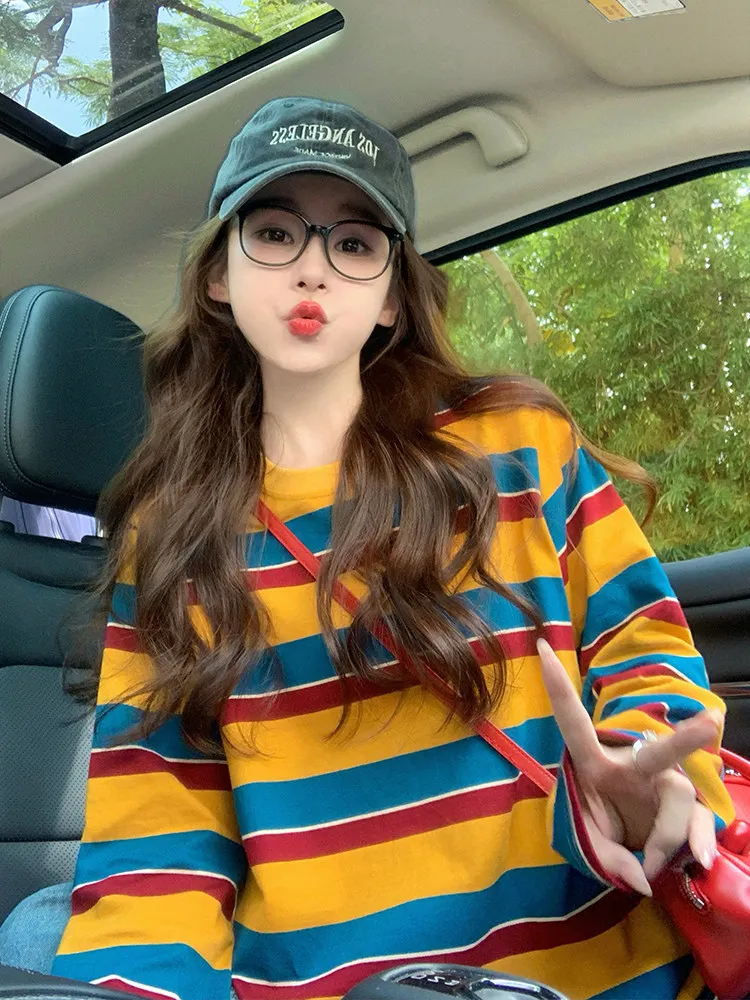 T-Shirts - Women Color Block Striped Long Sleeve