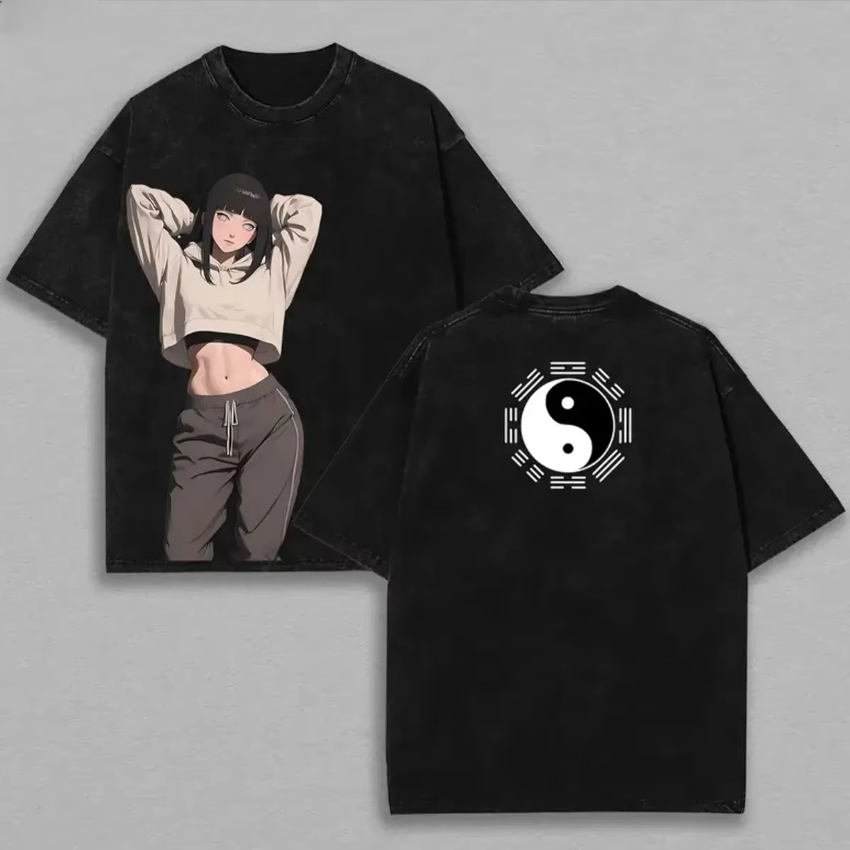 Acid Wash Vintage Graphic T Shirt - Hinata Hyuga T Shirt Naruto Men