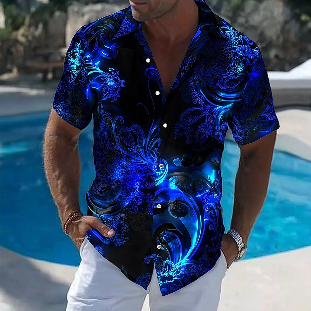 Men's Floral Print Neon Glow F - Vintage Hawaiian Floral Shirt review and price