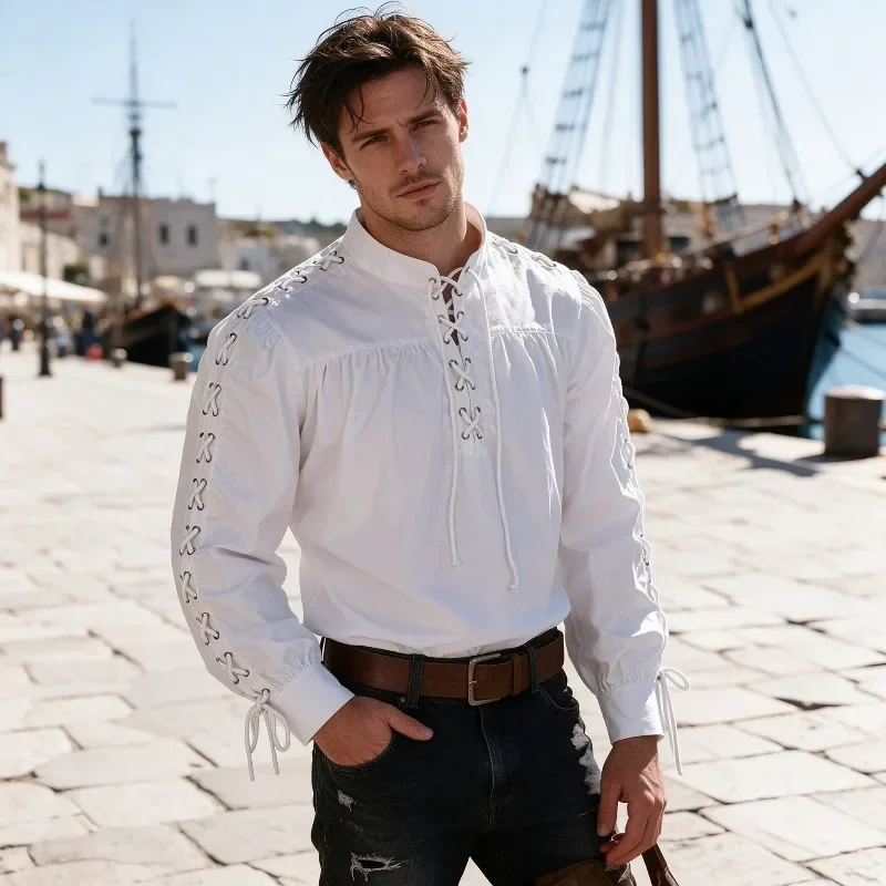 Men Medieval Pirate Shirt Full - Medieval Gothic Lace Up Pirate Shirt review and price