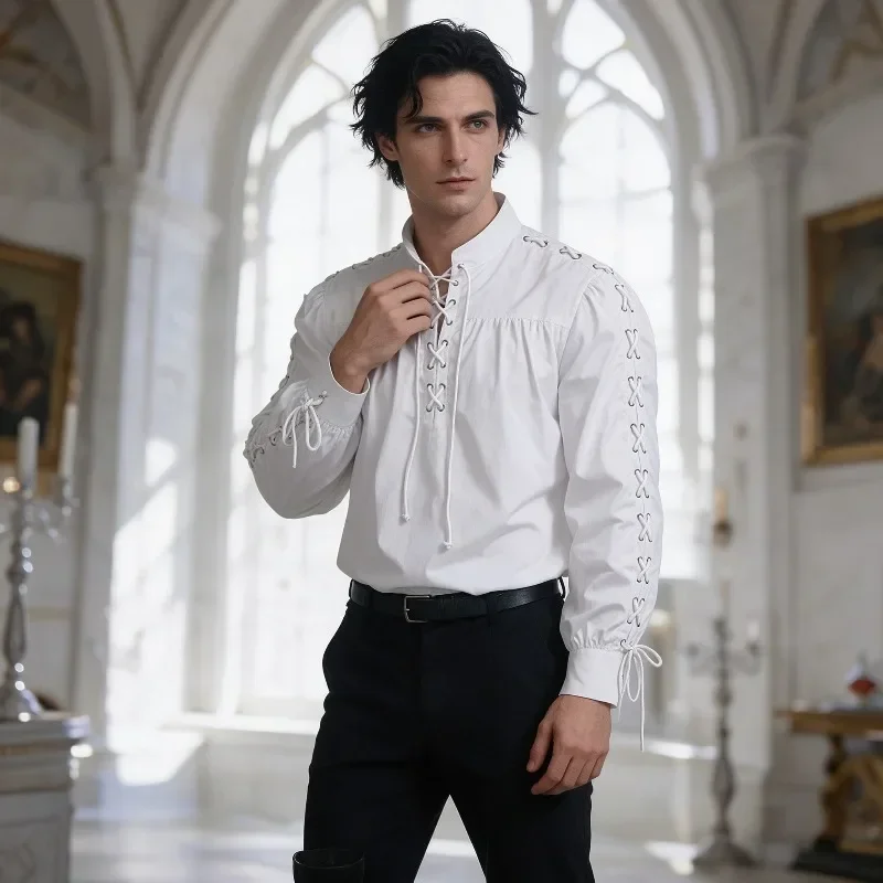Men Medieval Pirate Shirt Full - Medieval Gothic Lace Up Pirate Shirt review and price