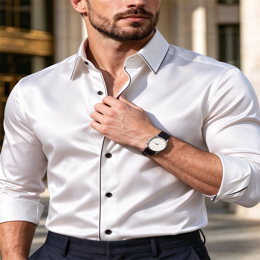 Men Slim Fit Satin Long Sleeve - Mens Satin Silk Dress Shirt review and price