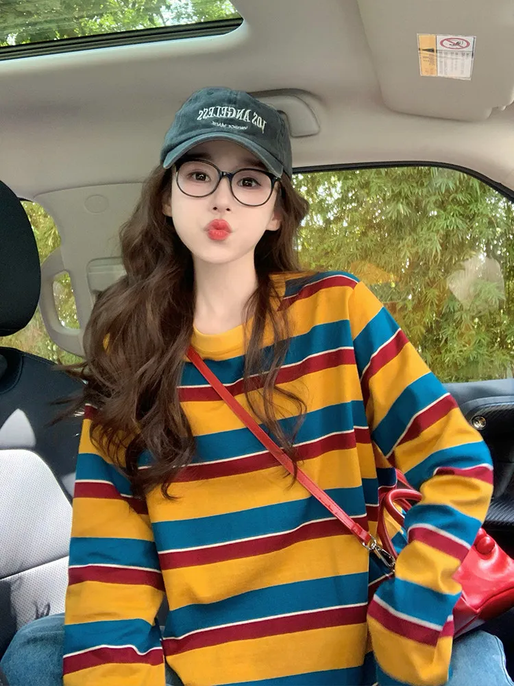 Women Color Block Striped Long - T-Shirts review and price